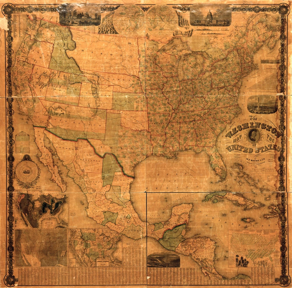 Library of Congress historic 1861 map of the United States and surrounding regions, with period borders.